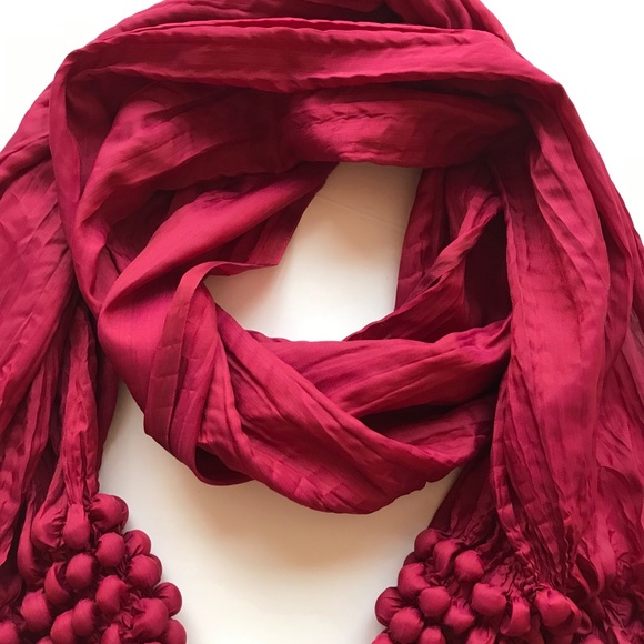 Red Silk Scarf Shawl 80” long - Picture 3 of 6